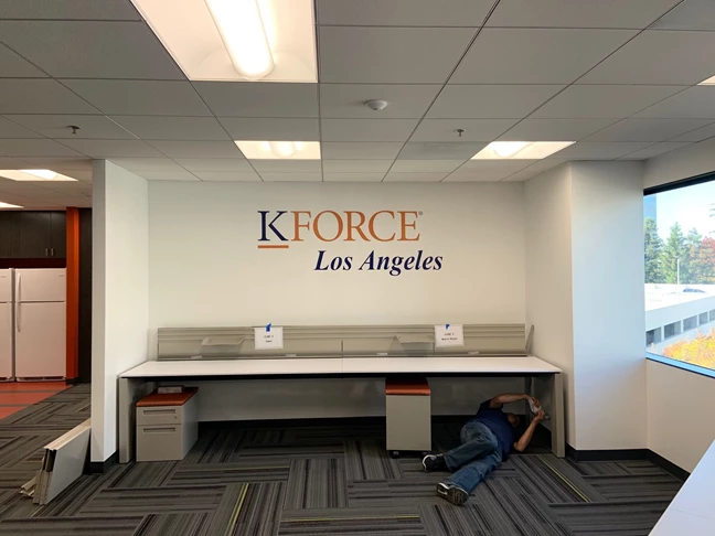 Professional corporate signage in reception area