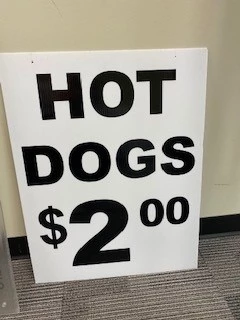 Outdoor hot dog stand sign, simple and effective.