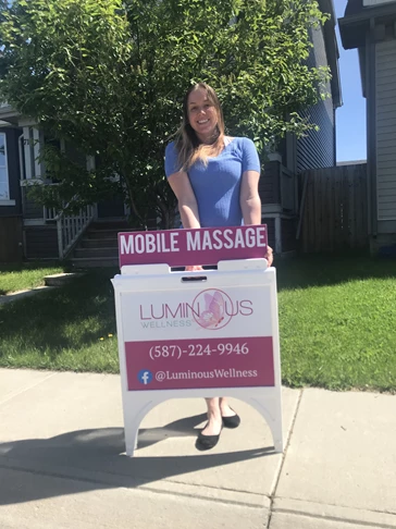 Professional mobile massage therapist uses a-frame to build her brand awareness