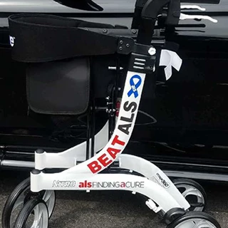 Custom reflective vinyl graphics on a mobility walker for customer with ALS.